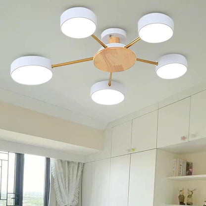 5-Lights LED Ceiling Light Fixture,32 Inch Modern Ceiling Lights Flush Mount Wooden 40W Dimmable Chandelier for Living Room Bedroom Kitchen,3000K/4000K/6000K White