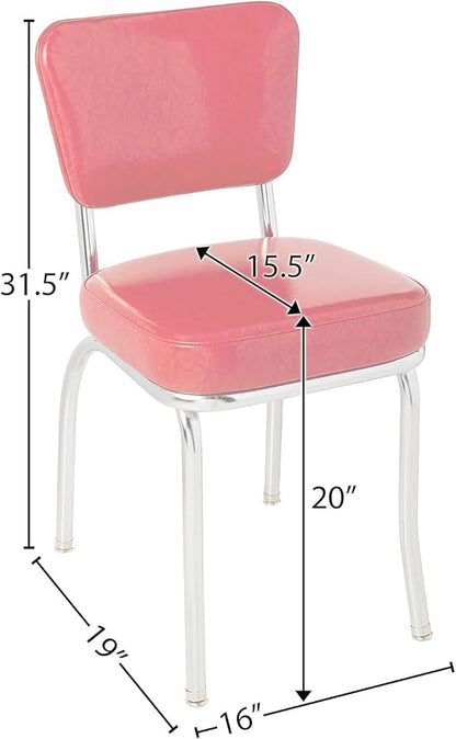 HomeStock Diner Chair - Vinyl Seat, Chrome Frame - Fully Assembled Bistro Kitchen Chair Cracked Ice Red