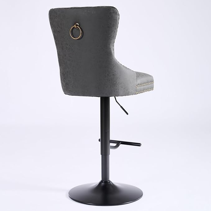 Aged and Retro PU Swivel Bar stools Adjusatble Seat Height from 26 33 Inch, Bar Stools with Backs Comfortable Tufted for Home Pub and Kitchen Island (Black,Set of 2)