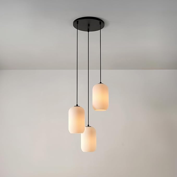 Globe Electric 3-Light Pendant Light, White Glass Shades, Cascade Design, Transitional Dining Room, Living Room, or Bedroom Pendant Lighting