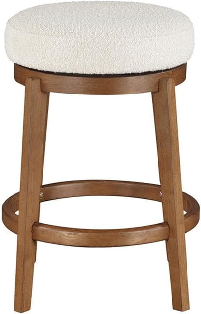 Pemberly Row Boucle Upholstered Swivel Counter Height Chair, Solid Wood Frame, White, 17.5 x 17.5 x 26.5 in, Modern Design, Comfortable Kitchen Island or Bar Seating