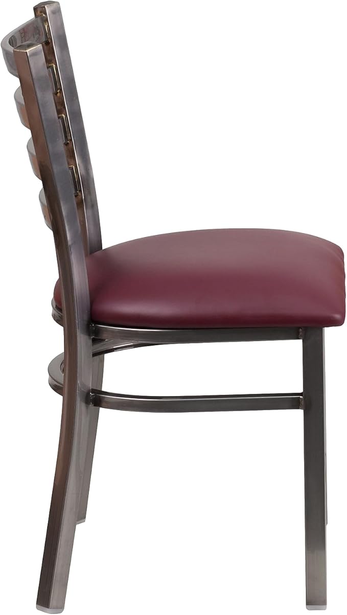 Flash Furniture HERCULES Series Clear Coated Ladder Back Metal Restaurant Chair - Burgundy Vinyl Seat
