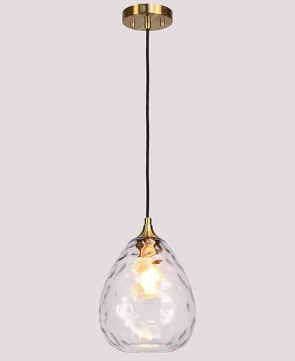 Gold Pendant Lighting with Clear Hammered Glass Shade, 1-Light Art Deco Hanging Lamp for Kitchen Island, Dining Room, Bedroom (Clear Glass Shade)