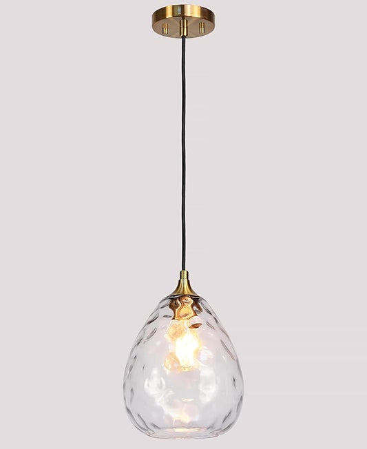 Gold Pendant Lighting with Clear Hammered Glass Shade, 1-Light Art Deco Hanging Lamp for Kitchen Island, Dining Room, Bedroom (Clear Glass Shade)