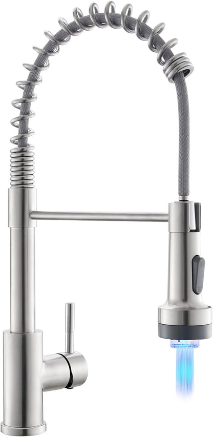 GIMILI Kitchen Faucet with Pull Down Sprayer Single Hole Stainless Steel LED Faucet, Suitable for Farmhouses, RV, Laundry Room, Outdoor, and Campers. Llave para fregadero de cocina Brushed Nickel