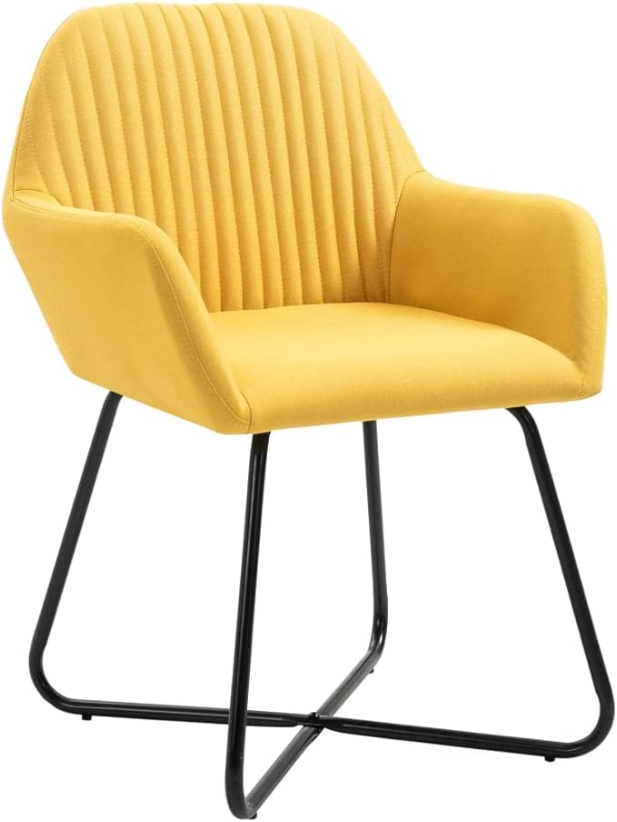 Set of 4 Yellow Modern Dining Chairs, 19" Leg, Powder-Coated Steel, Padded Armrests, 16.3" Seat, Ergonomic Indoor Kitchen/Living Seating