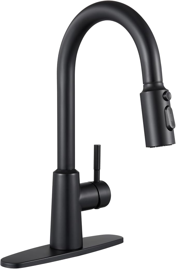 Matte Black Kitchen Faucet with Pull Down Sprayer, High Arc Single Handle Stainless Steel 1 or 3 Hole Faucet for Kitchen Sink, Farmhouse, RV, Laundry, Bar, Outdoor