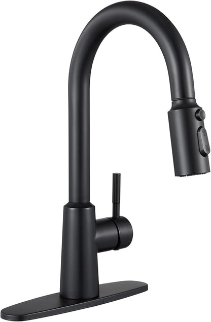 Matte Black Kitchen Faucet with Pull Down Sprayer, High Arc Single Handle Stainless Steel 1 or 3 Hole Faucet for Kitchen Sink, Farmhouse, RV, Laundry, Bar, Outdoor