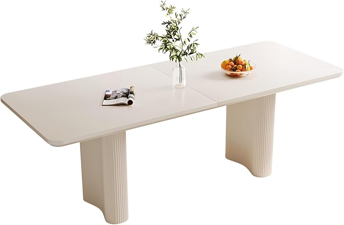 Miuuod 79" Cream White Dining Table for 4-8 People Large Rectangular Kitchen Table Modern Farmhouse Wood Dining Room Table for Living Room Home Office Workspace Easy Assembly