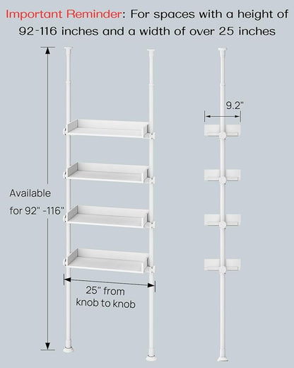 ALLZONE Bathroom Organizer, Over The Toilet Storage, 4-Tier Adjustable Wood Shelves for Small Rooms, Saver Space Rack, Narrow Cabinet, 92 to 116 Inches Tall, White