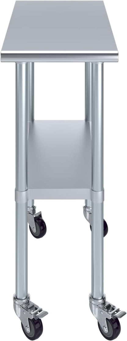 Stainless Steel Work Table with Wheels | NSF Kitchen Island Food Prep | Laundry Garage Utility Bench (Table + Wheels, 15" Long x 30" Deep)