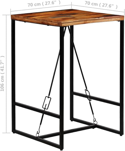 Industrial Solid Reclaimed Wood Bar Table, 27.6"x27.6"x41.7" Tall Dining Kitchen Island for Small Spaces