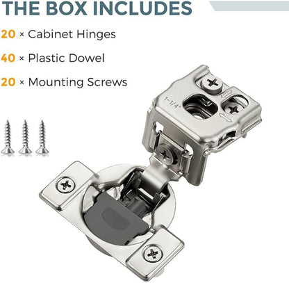 HOME EDIT 20 Pack 10 Pairs 1-1/4 inch Overlay Soft Close Cabinet Hinges for Kitchen, Stainless Steel Three-Way Adjustable, Concealed Self-Closing Door Hinges