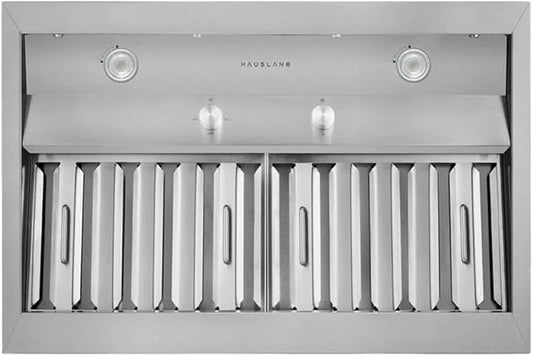 Hauslane Range Hood Insert 30 Inch, Hood Vent for Kitchen | Low Noise Performance, Professional-Grade Baffle Filters, LED Lamps, Stainless Steel Ductless Hood, Built in Range Hood 18.5” Deep