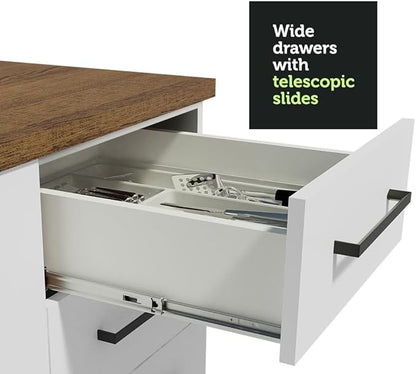 Madesa Hazel Kitchen Storage Buffet Base Cabinet with Adjustable Feet 47 Inch Engineered Wood Slab Doors Painted Finish Floor Mount Removable Plinth - White
