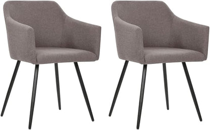 Modern Dining Chairs Set of 2 Taupe Fabric with Metal Frame Kitchen Chairs for Dining Room, Farmhouse Kitchen and Living Room, Ergonomic Design with Armrests and Thick Padding