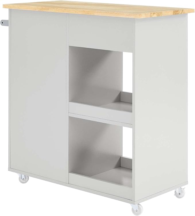 Modway Culinary Rolling Kitchen Cart with Storage in Light Gray Natural - 3 Tiers Kitchen Island on Wheels with Towel Bar, Functional as a Coffee Station, Bar Cabinet or Butcher Block Island