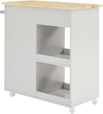 Modway Culinary Rolling Kitchen Cart with Storage in Light Gray Natural - 3 Tiers Kitchen Island on Wheels with Towel Bar, Functional as a Coffee Station, Bar Cabinet or Butcher Block Island