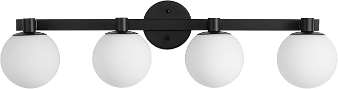 JONATHAN Y 34" Black/White Modern Globe LED Vanity Wall Sconce Light, White Frosted Glass Shade, Mid-Century Art Deco Wall Lamp for Bathroom, Kitchen, Hallway (JYL3543B)