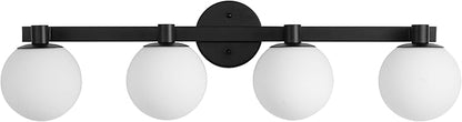 JONATHAN Y 34" Black/White Modern Globe LED Vanity Wall Sconce Light, White Frosted Glass Shade, Mid-Century Art Deco Wall Lamp for Bathroom, Kitchen, Hallway (JYL3543B)