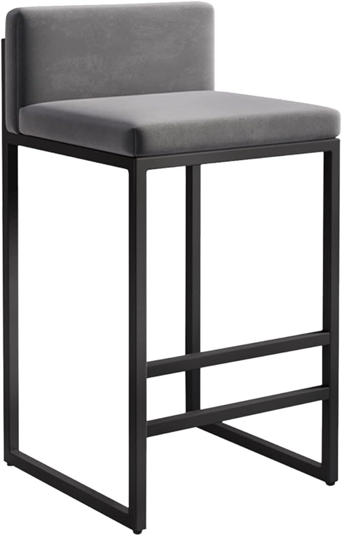 Velvet Stools with Low Back Mid-Century Upholstered Armless Chairs for Kitchen Island Home Pub Grey + Gold Sitting Height 65cm (Grey + Black 29.5in)