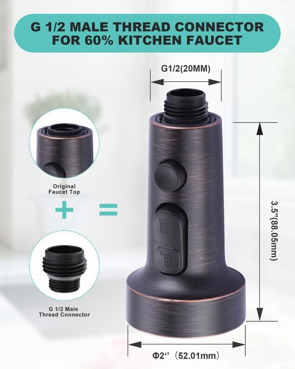 Pull Down Faucet Head Replacement: 3-Function Kitchen Faucet Head with 9 Adapters - Oil Rubbed Bronze Kitchen Sink Spray Replacement Compatible with Moen, Delta, American Standard Faucets