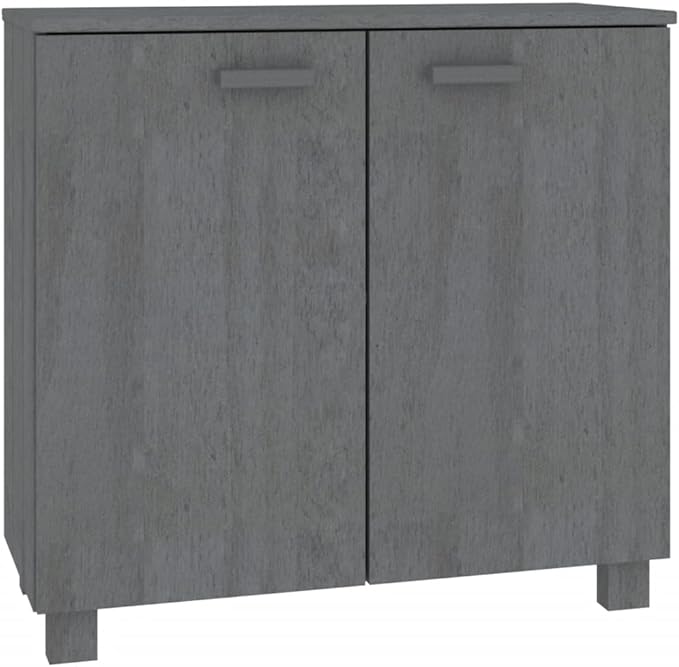 Dark Grey Sideboard 33.5"x31.5"x13.8" Solid Pine Wood Buffet Cabinet with 2 Doors Ample Shelves Rustic Coffee Bar Storage for Living Room Dining Kitchen Entryway