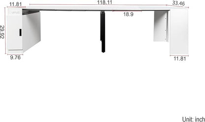 Extendable Dining Table with Storage, Transformer Extra Console Table for 1-12 People, Folding Space Saving Dining Room Table with Built-in Outlet for Homes, Apartments, Marble White