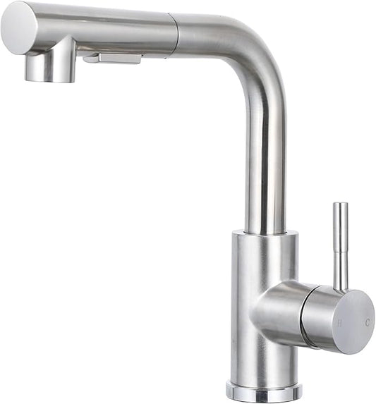 Friho Bar Sink Faucet with Pull Down Sprayer - Lead-Free SUS304 Stainless Steel Single Handle Kitchen Faucet, Brushed Nickel High Arc Kitchen Sink Faucet for Bar, Prep Station, RV & Laundry Room