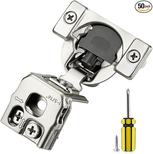 Ravinte 50 Pack 25 Pairs 1-5/16 inch Overlay Cabinet Hinges Kitchen Soft Close Cabinet Hinges Hidden Door Hinge for Kitchen Cabinet Stainless Steel Adjustable Hinges Satin Nickel Cabinet Hardware