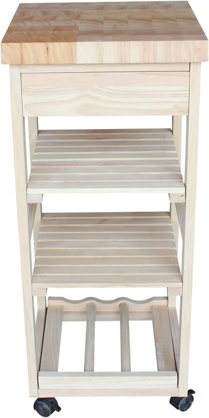 IC International Concepts, Kitchen Trolley, Solid Wood, Real Parawood, 15" W x 15" D x 33" H, 50 lbs/Shelf wt. Capacity, Easy Assembly, DIY, Paint or Stain Your Way, Unfinished