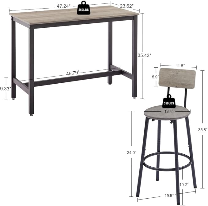 Bar Table Set with 4 Upholstered Stools for Home Bar and Kitchen Island Use