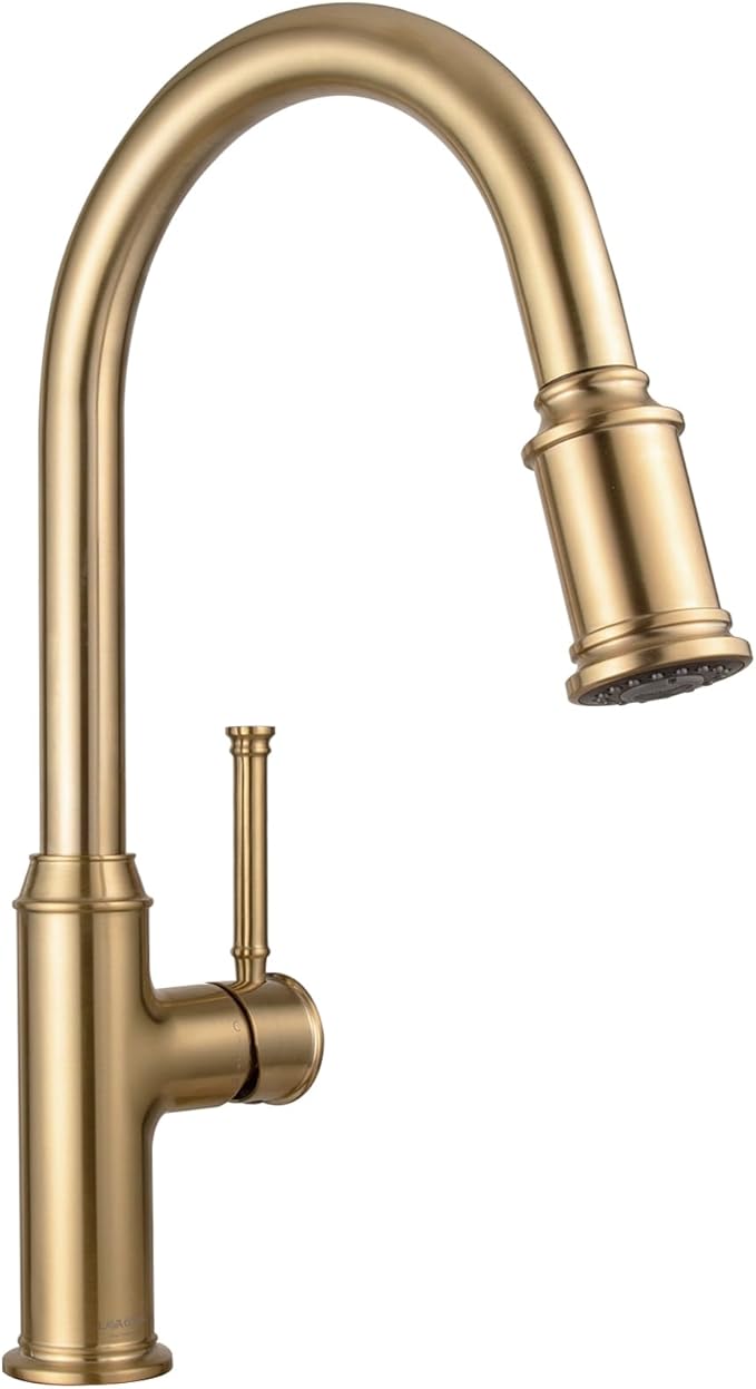 Lava Odoro Champagne Gold Kitchen Faucet with Pull Down Sprayer, Single Handle Kitchen Sink Faucet, Gold Faucet for Kitchen Sink 1 Hole and 3 Hole, Deck Plate Included, KF421-CB