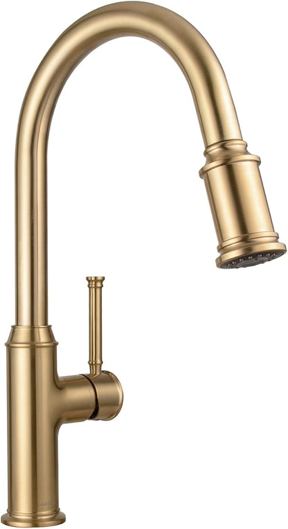 Lava Odoro Champagne Gold Kitchen Faucet with Pull Down Sprayer, Single Handle Kitchen Sink Faucet, Gold Faucet for Kitchen Sink 1 Hole and 3 Hole, Deck Plate Included, KF421-CB