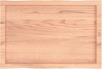 Light Brown Solid Oak Tabletop 31.5 x 19.7 Live Edge Butcher Block Countertop, Adjustable Height, Varnished Rustic Wood Surface for Dining Office Desk Kitchen, Natural Finish
