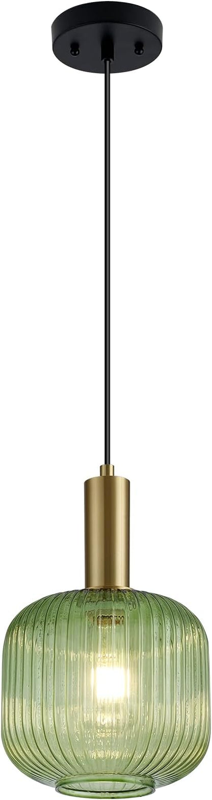8 Inch Green Glass Pendant Lights Small Modern Chandelier Pendant Lighting Mid Century Hanging Lights Adjustable Kitchen Island Light for Dining Room Bedroom Hallway