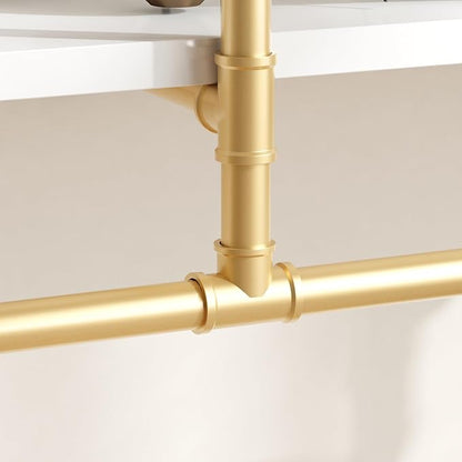 HOMEKAYT 48'' Industrial Pipe Shelving Floating Wall Shelves 2 Tier Gold Shelves Multiple Use for Kitchen, Bedroom,Living Room,Bathroom