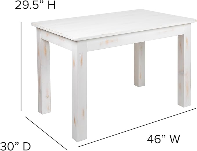 Flash Furniture HERCULES Series 46" x 30" Rectangular Antique Rustic White Solid Pine Farm Dining Table