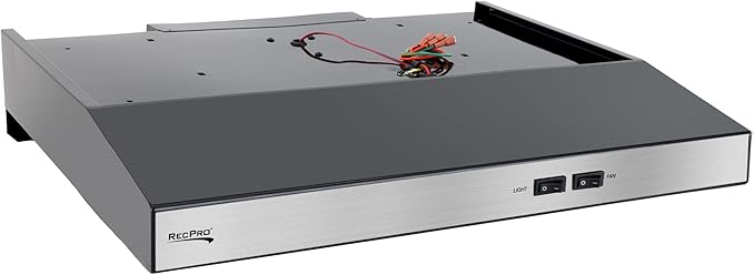 RecPro RV Range Hood with Charcoal Filter & LED Lamp | 12V DC Motor | 60W Energy Efficient | Built-in Charcoal Filter | Sleek Design | Hard-Wired Installation | 0.8A Fan Motor (Stainless Steel)