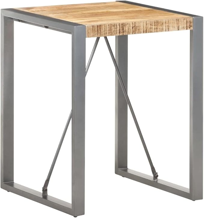 Compact Industrial Square Dining Table Solid Mango Wood Top Powder-Coated Steel Legs Brown Small Size 23.6x23.6x29.5in for Kitchen Dining Room Small Spaces Modern Decor