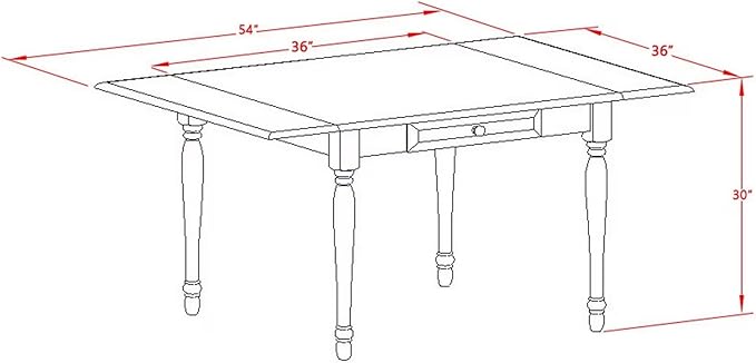East West Furniture MZT-Oak-T Monza Modern Kitchen Table - a Rectangle Dining Table Top with Dropleaf & Stylish Legs, 36x54 Inch, Oak