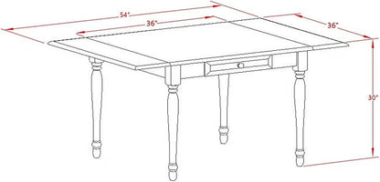 East West Furniture MZT-Oak-T Monza Modern Kitchen Table - a Rectangle Dining Table Top with Dropleaf & Stylish Legs, 36x54 Inch, Oak
