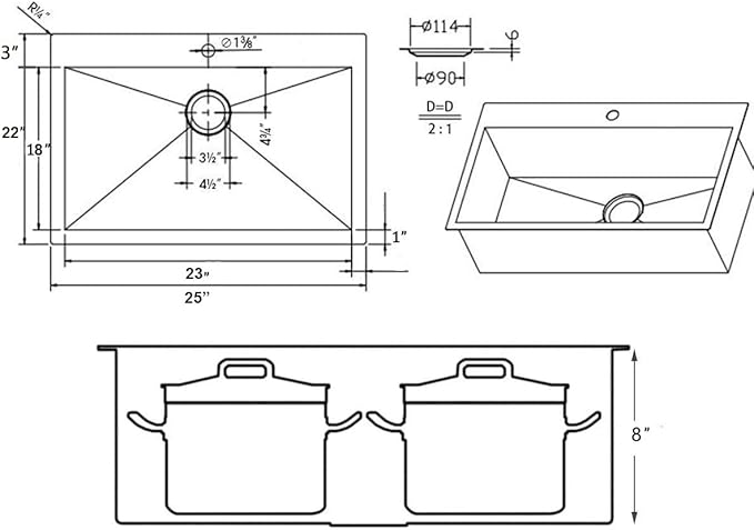 SHACO 25x22 Inch Black Drop In Kitchen Sink, 25 Inch Gunmetal Black RV Laundry Utility Sink, Top Mount 16 Gauge Stainless Steel Single Bowl Deep Small Kitchen Sink