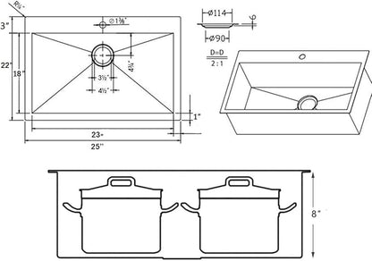SHACO 25x22 Gold Kitchen Sink, 25 Inch Drop In Gold RV Laundry Utility Sink, Top Mount 16 Gauge Stainless Steel Single Bowl Deep Small Kitchen Bar