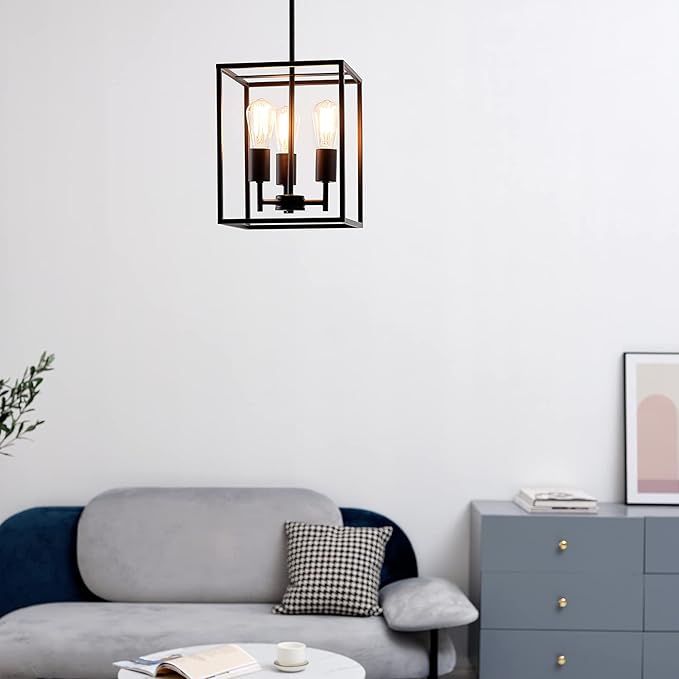 Globe Electric 60886 Heath 3-Light Convertible Flush Mount Ceiling Light Chandelier, Matte Black, Bulb Not Included