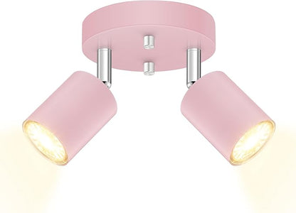 BoostArea LED 2 Light Track Lighting Kit, LED Track Lighting Fixtures, Pink Round Ceiling Spot Lighting, Flexibly Rotatable Light Head for Kitchen, Living Room, Bedroom, GU10 Bulb Not Included
