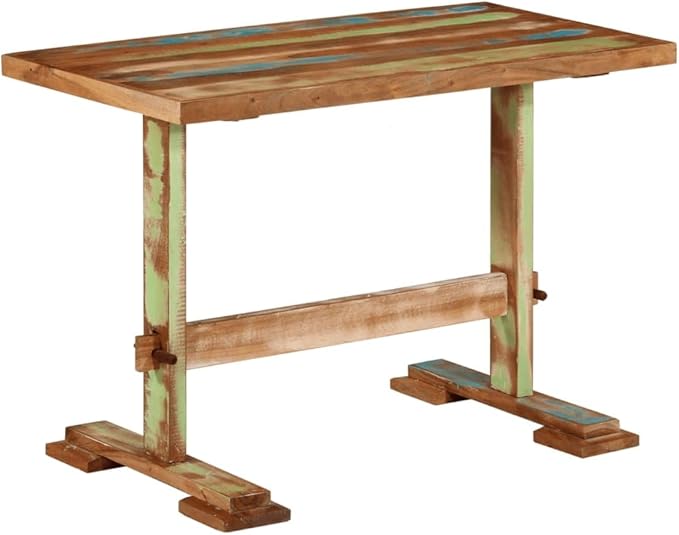 Solid Reclaimed Wood Dining Table with Multicolor Finish, Rectangular Medium Size for Dining Room Kitchen, Vintage Style Durable Furniture for Family Gatherings