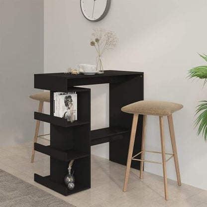 Bar Table Black Engineered Wood, Standard Rectangular Kitchen Dining Table, Modern Design for Indoor Living Space, 3 Shelves, Footrest, 39.4 x 19.7 x 40.0 Inches