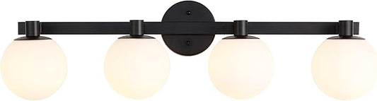 JONATHAN Y 34" Black/White Modern Globe LED Vanity Wall Sconce Light, White Frosted Glass Shade, Mid-Century Art Deco Wall Lamp for Bathroom, Kitchen, Hallway (JYL3543B)