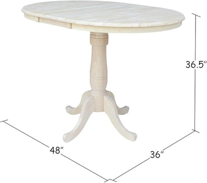 IC INTERNATIONAL CONCEPTS 36" Round Top Pedestal Table with 12" Leaf - 34.9" H - Dining or Counter Height